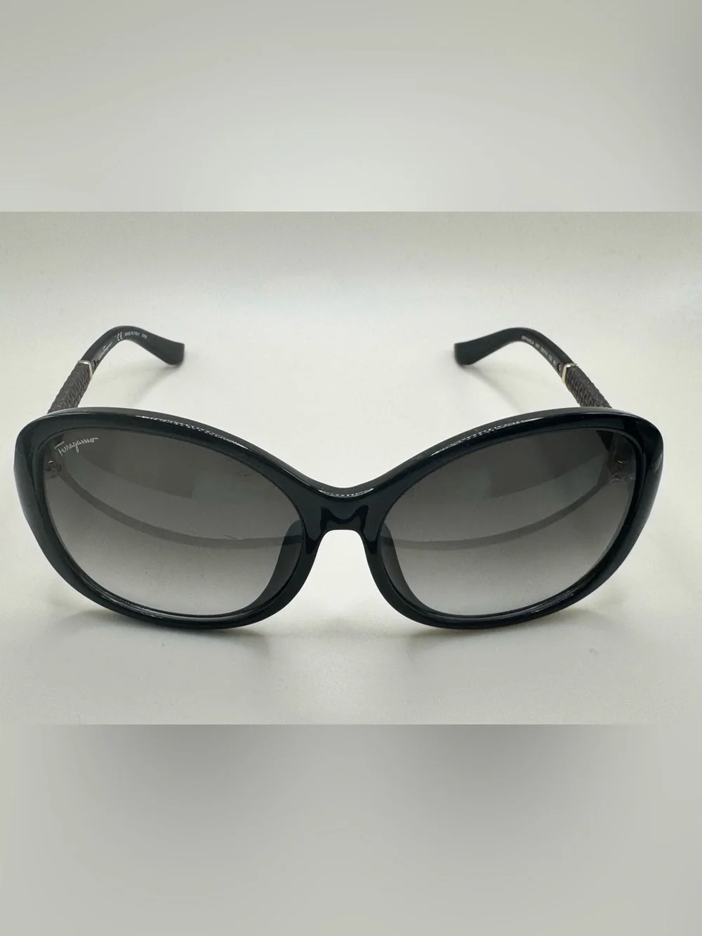 Salvatore Ferragamo SF74SLA Black Gold Logo Sunglasses Oversized Butterfly